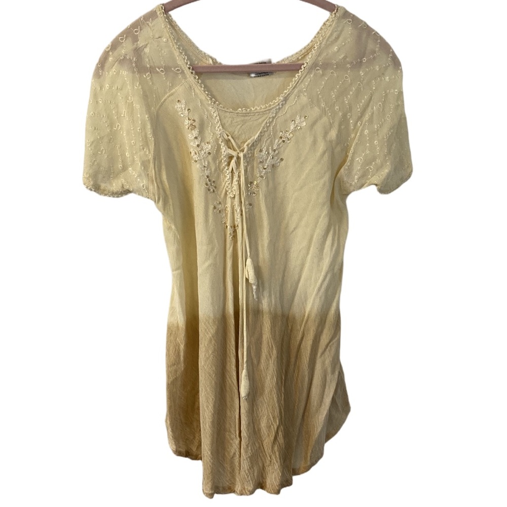 Advance Apparels Boho Festival Shirt Medium Cream & Tan Vacation Ready - Picture 1 of 7